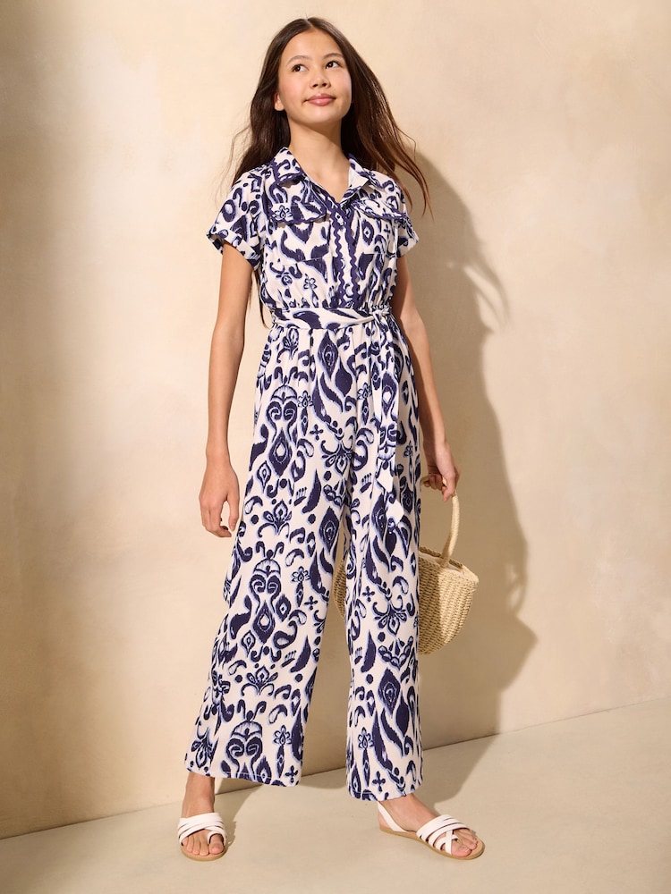 Lipsy Blue/White Printed Jumpsuit (7-16yrs) - Image 1 of 4