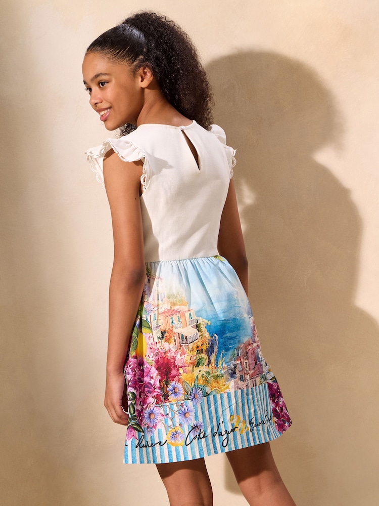 Lipsy Blue/White 2-in-1 Beach Print Holiday Dress (5-16yrs) - Image 4 of 4 Lipsy Blue/White 2-in-1 Beach Print Holiday Dress (5-16yrs) - Image 4 of 4