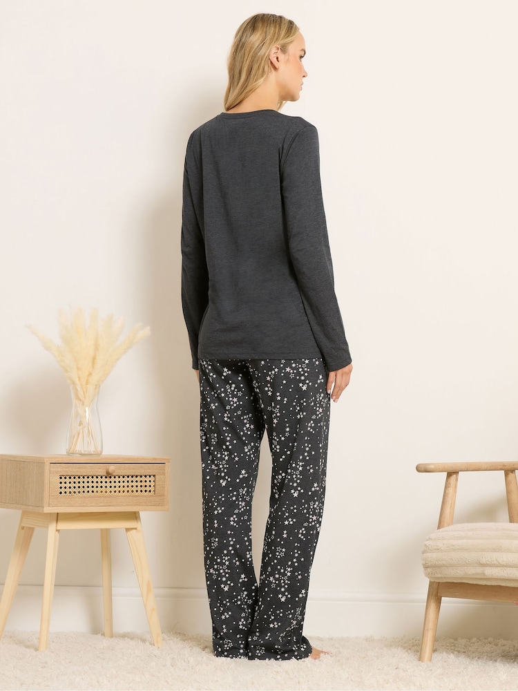 Long Tall Sally Grey Night Sky Long Sleeve Wide Leg PJ Set - Image 2 of 5 Long Tall Sally Grey Night Sky Long Sleeve Wide Leg PJ Set - Image 2 of 5