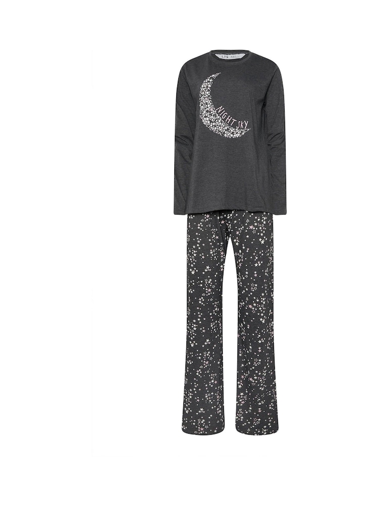 Long Tall Sally Grey Night Sky Long Sleeve Wide Leg PJ Set - Image 5 of 5 Long Tall Sally Grey Night Sky Long Sleeve Wide Leg PJ Set - Image 5 of 5