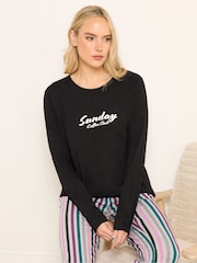 Long Tall Sally Black Coffee Club Long Sleeve Wide Leg Pyjamas Set - Image 1 of 5