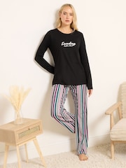 Long Tall Sally Black Coffee Club Long Sleeve Wide Leg Pyjamas Set - Image 2 of 5