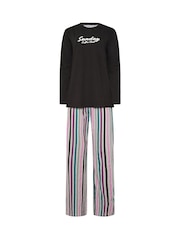 Long Tall Sally Black Coffee Club Long Sleeve Wide Leg Pyjamas Set - Image 5 of 5