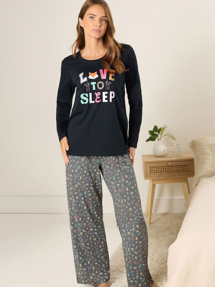 M&Co Blue Love To Sleep Long Sleeve Wide Leg PJ Set - Image 1 of 5 M&Co Blue Love To Sleep Long Sleeve Wide Leg PJ Set - Image 1 of 5