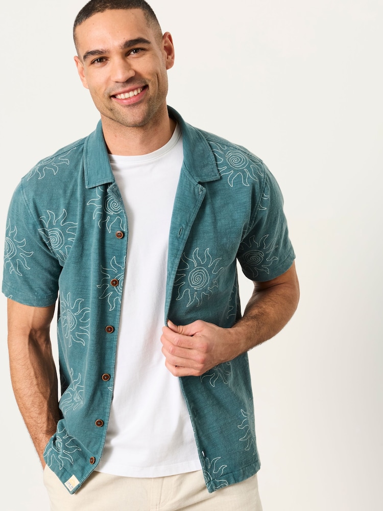 FatFace Dark Teal Blue Printed Sun Shirt - Image 1 of 6