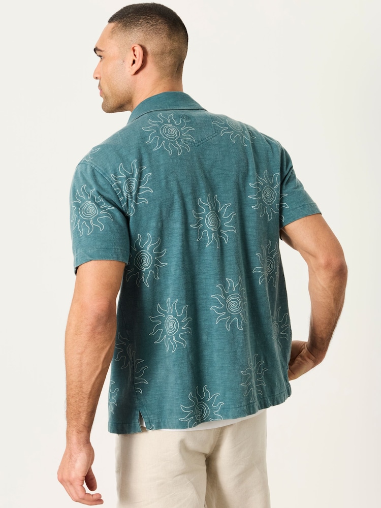 FatFace Dark Teal Blue Printed Sun Shirt - Image 2 of 6