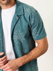 FatFace Dark Teal Blue Printed Sun Shirt - Image 4 of 6