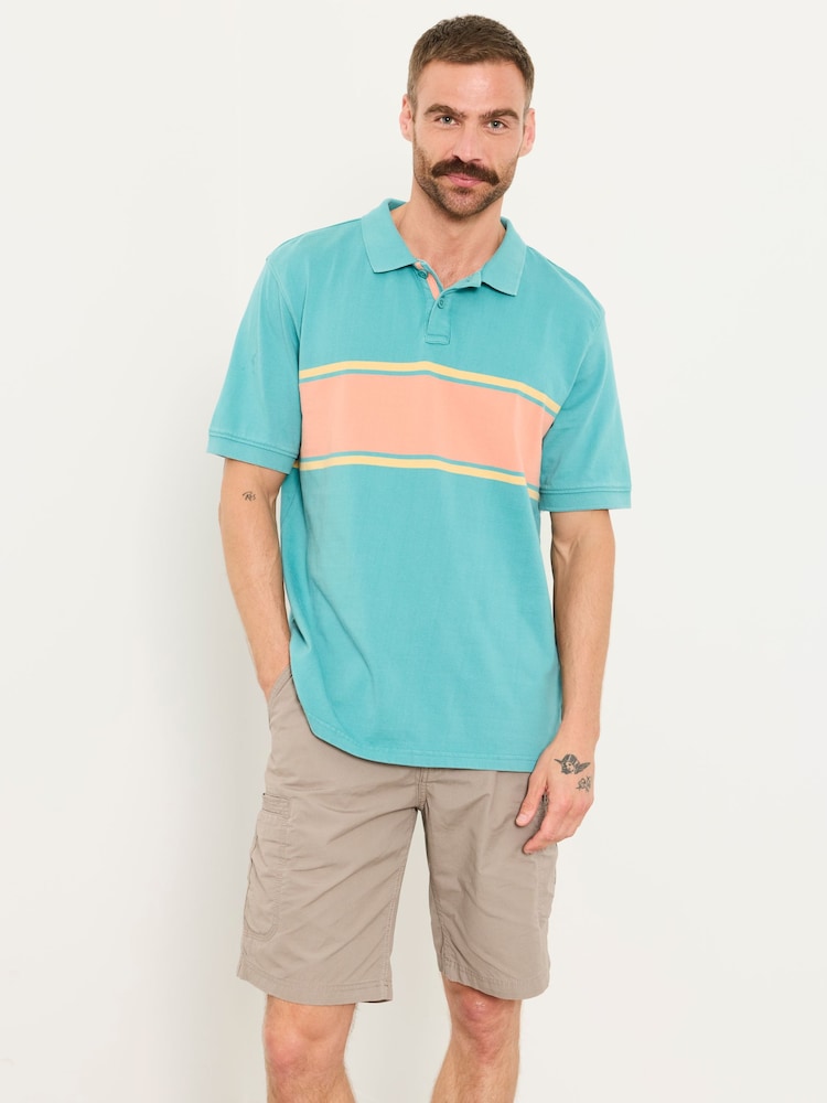 FatFace Teal Blue Ashton Chest Stripe Polo Shirt - Image 1 of 6