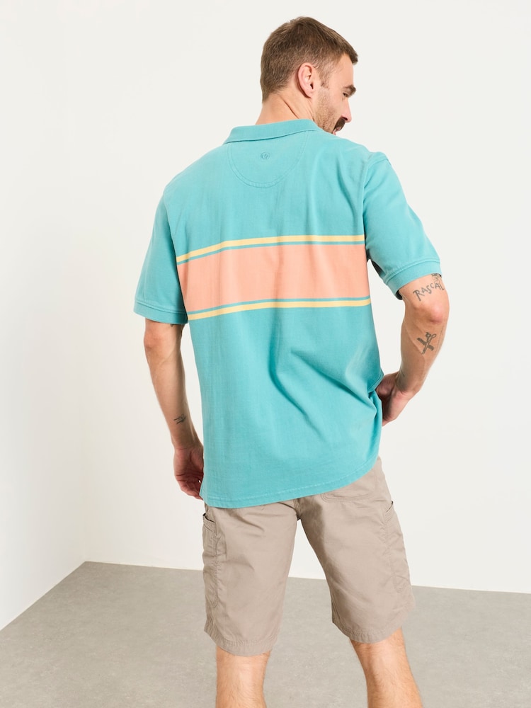 FatFace Teal Blue Ashton Chest Stripe Polo Shirt - Image 2 of 6