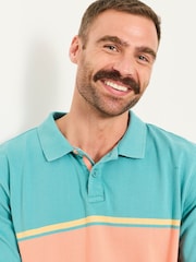 FatFace Teal Blue Ashton Chest Stripe Polo Shirt - Image 3 of 6