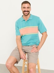 FatFace Teal Blue Ashton Chest Stripe Polo Shirt - Image 5 of 6