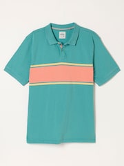 FatFace Teal Blue Ashton Chest Stripe Polo Shirt - Image 6 of 6