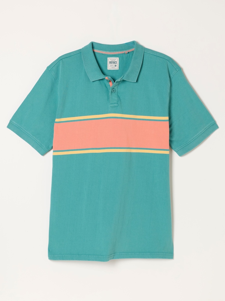 FatFace Teal Blue Ashton Chest Stripe Polo Shirt - Image 6 of 6