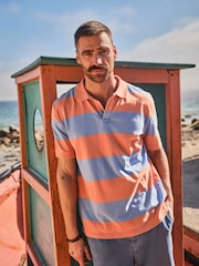 FatFace Coral/Blue Ashton Striped Polo Shirt - Image 1 of 6