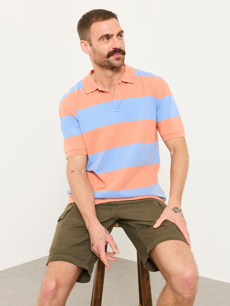FatFace Coral/Blue Ashton Striped Polo Shirt - Image 2 of 6
