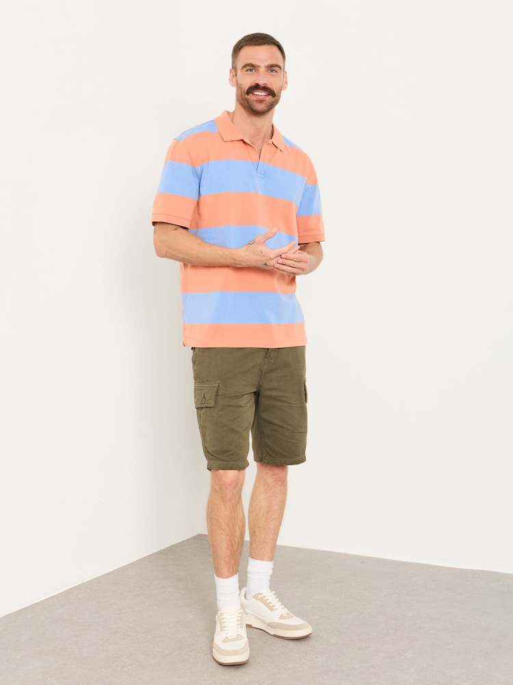 FatFace Coral/Blue Ashton Striped Polo Shirt - Image 6 of 6
