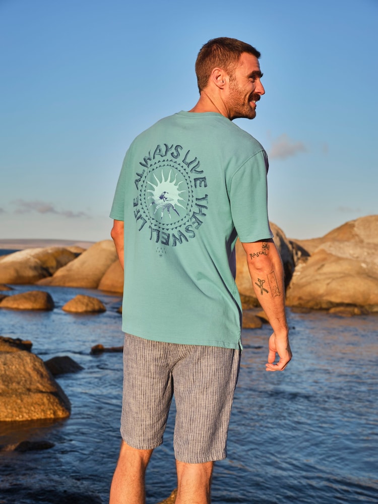 FatFace Light Teal Life Is Swell Relaxed Graphic Tshirt - Image 1 of 7