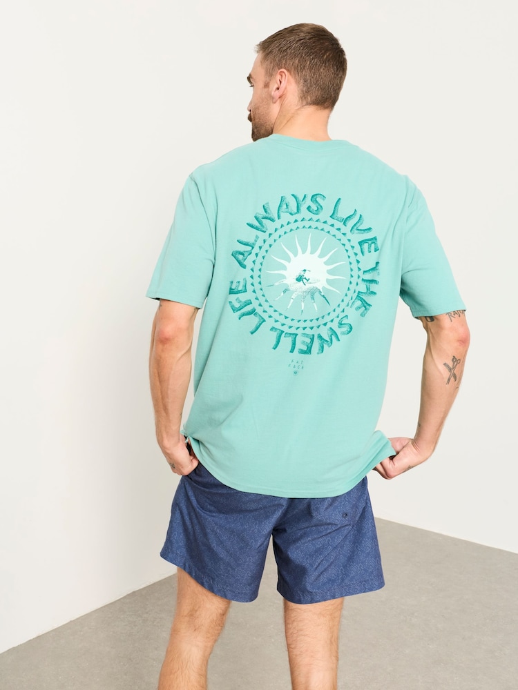 FatFace Light Teal Life Is Swell Relaxed Graphic Tshirt - Image 2 of 7