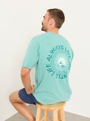 FatFace Light Teal Life Is Swell Relaxed Graphic Tshirt - Image 5 of 7