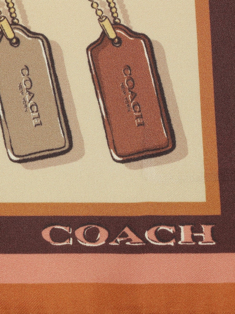 COACH Brown Leather Hang Tag Printed Silk Bandana Scarf - Image 4 of 4 COACH Brown Leather Hang Tag Printed Silk Bandana Scarf - Image 4 of 4