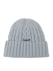 COACH Blue Embroidered Cable Knit Beanie - Image 1 of 3