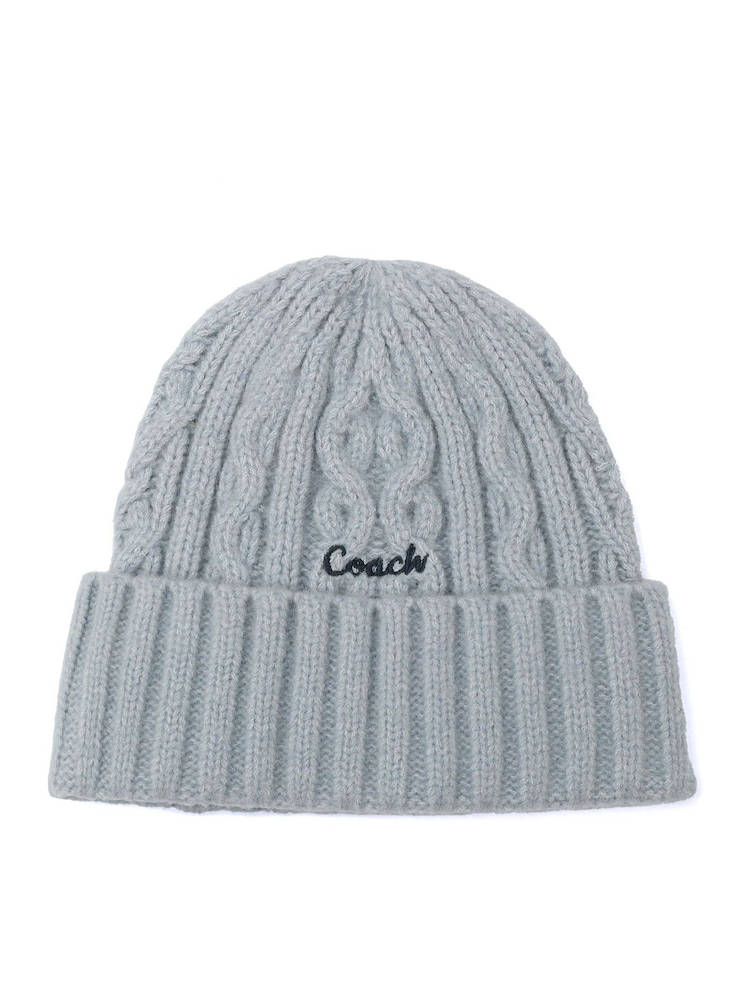 COACH Blue Embroidered Cable Knit Beanie - Image 1 of 3