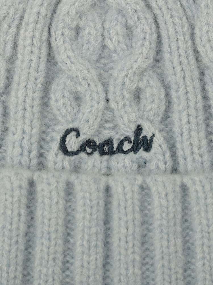 COACH Blue Embroidered Cable Knit Beanie - Image 3 of 3