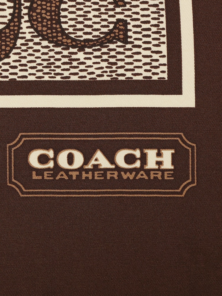 COACH Brown Textured Signature C Printed Silk Square Scarf - Image 4 of 4 COACH Brown Textured Signature C Printed Silk Square Scarf - Image 4 of 4