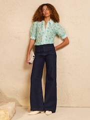 Love & Roses Mint Green Geo Print Lace Collar Short Sleeve Button Through Shirt - Image 3 of 4