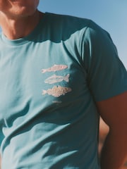 FatFace Teal Blue MCS Fish Graphic T-Shirt - Image 3 of 6