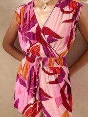 Lipsy Purple Crinkle Printed Cap Sleeve Playsuuit - Image 2 of 4