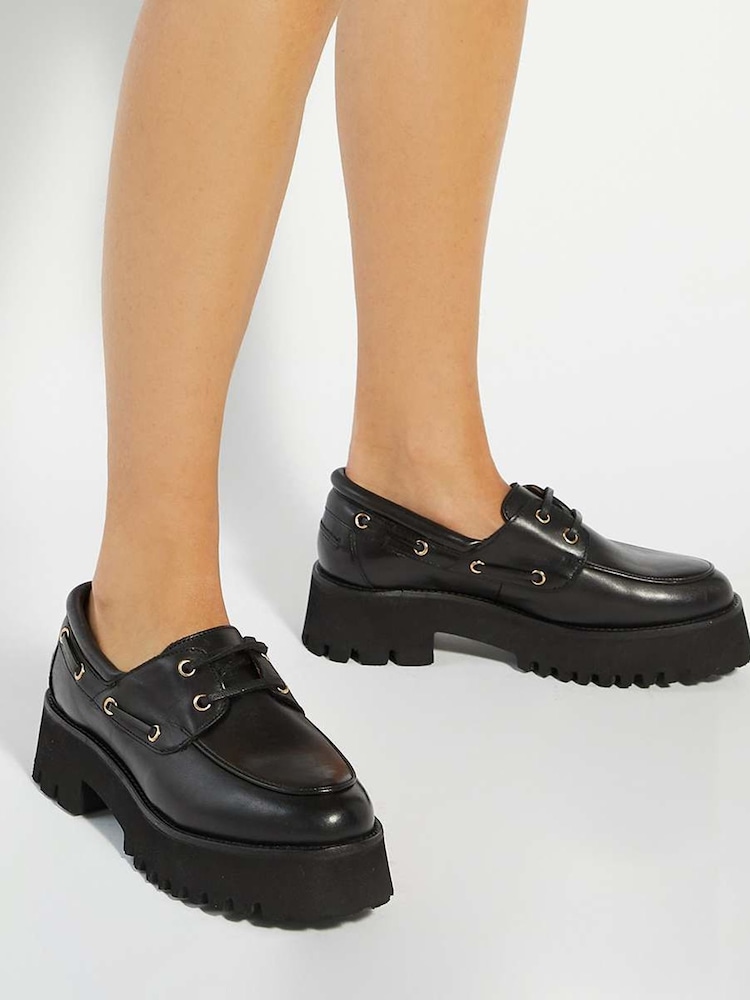Dune London Black Griffyn Chunky Lace Up Boat Shoes - Image 1 of 6