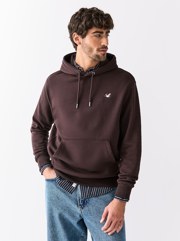 Chocolate Brown Overhead Hoodie Small Graphic Embroidery - Image 1 of 5 Chocolate Brown Overhead Hoodie Small Graphic Embroidery - Image 1 of 5