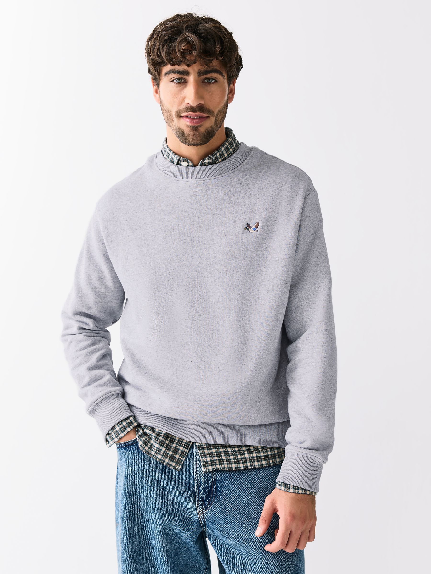 Buy Grey Marl Crew Sweatshirt Small Graphic Embroidery from Next