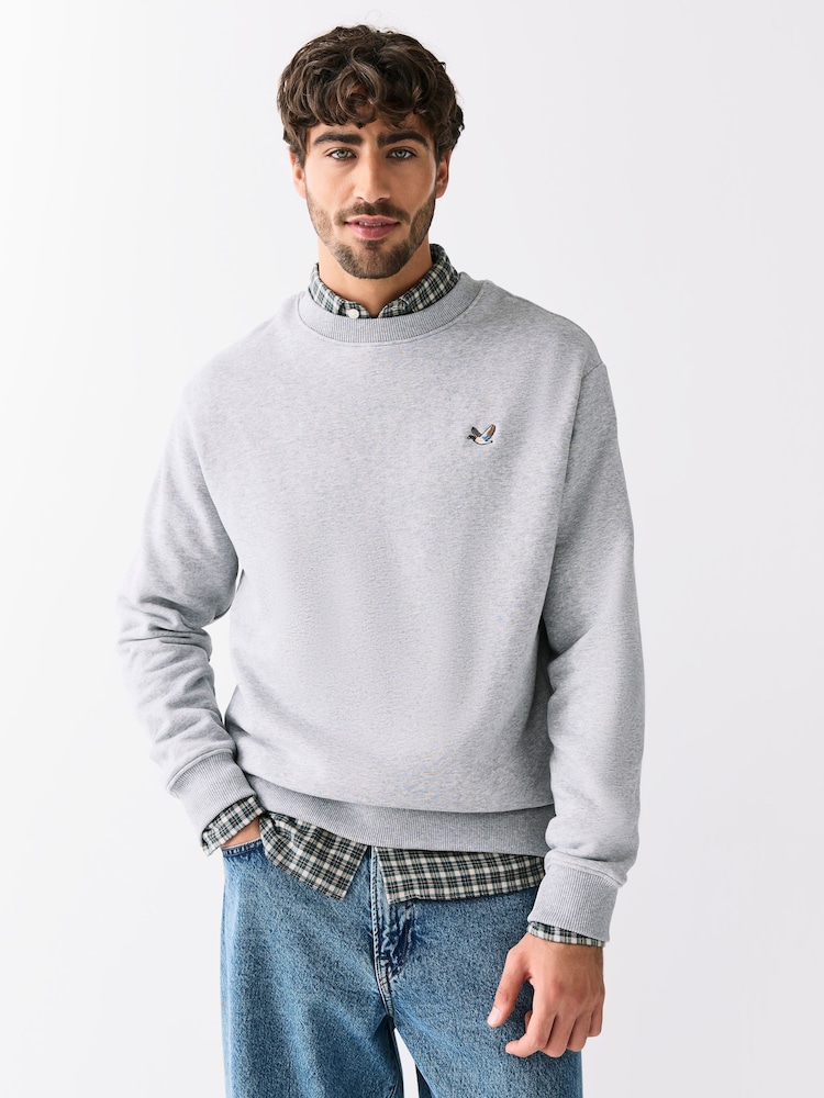 Grey Marl Crew Sweatshirt Small Graphic Embroidery - Image 1 of 5 Grey Marl Crew Sweatshirt Small Graphic Embroidery - Image 1 of 5