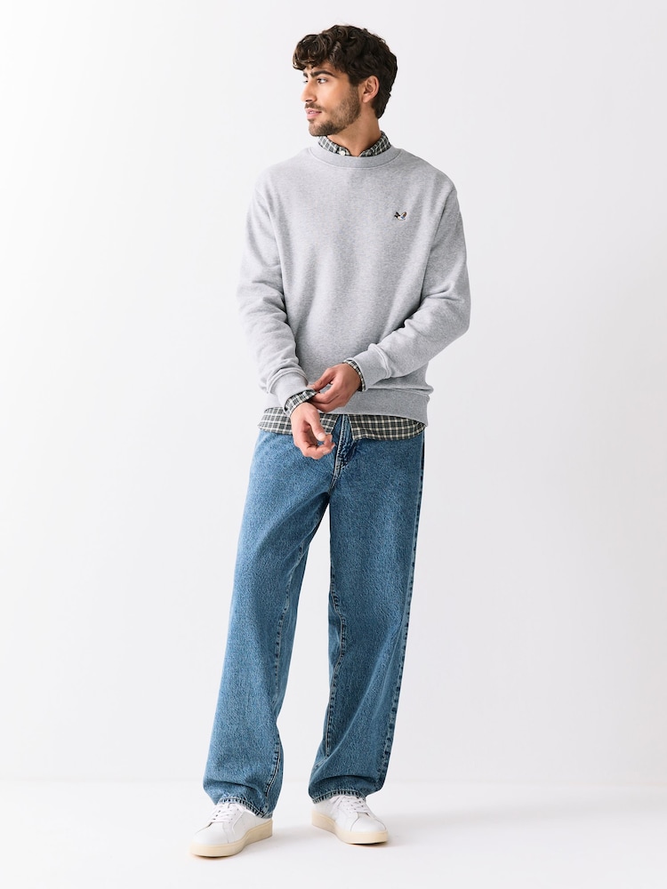 Grey Marl Crew Sweatshirt Small Graphic Embroidery - Image 2 of 5 Grey Marl Crew Sweatshirt Small Graphic Embroidery - Image 2 of 5