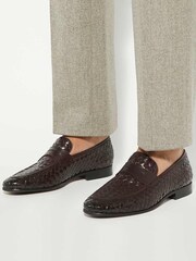 Dune London Brown Salaman Woven Weave Loafers - Image 1 of 6