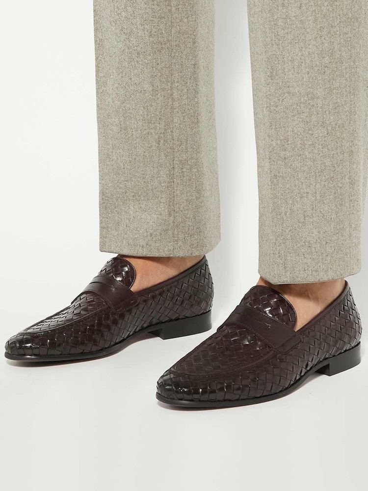 Dune London Brown Salaman Woven Weave Loafers - Image 1 of 6