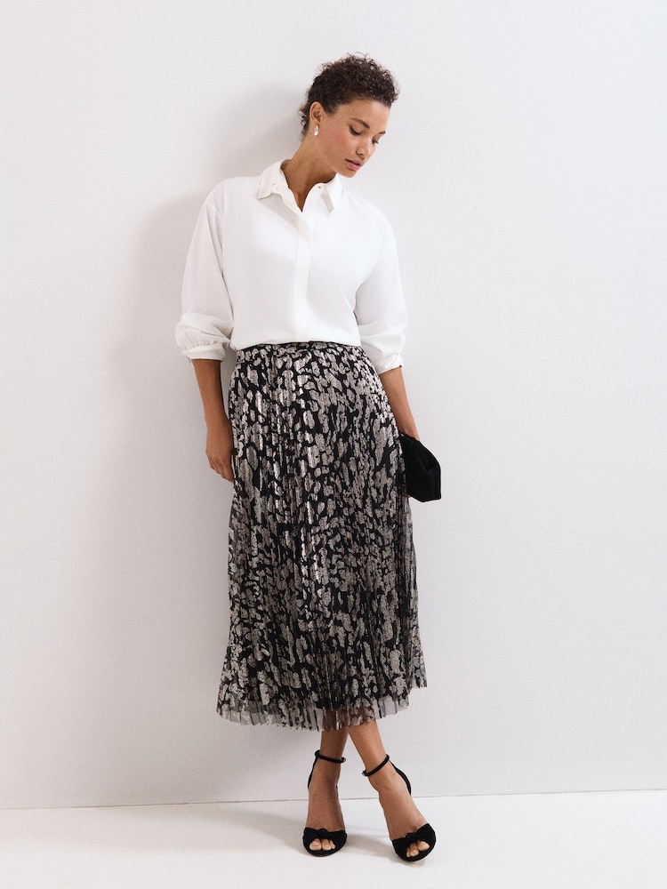 Phase Eight Black Petite Edie Pleated Skirt - Image 1 of 7 Phase Eight Black Petite Edie Pleated Skirt - Image 1 of 7
