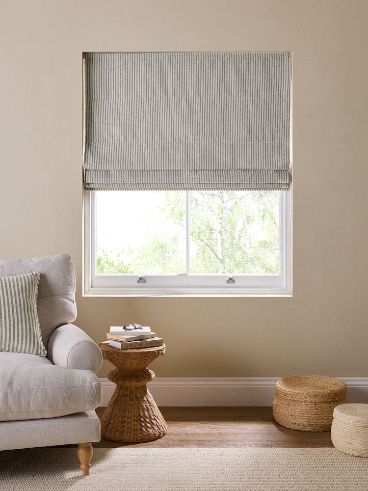 Grey Ready Made Blackout Roman Brushed Stripe Blinds - Image 1 of 7
