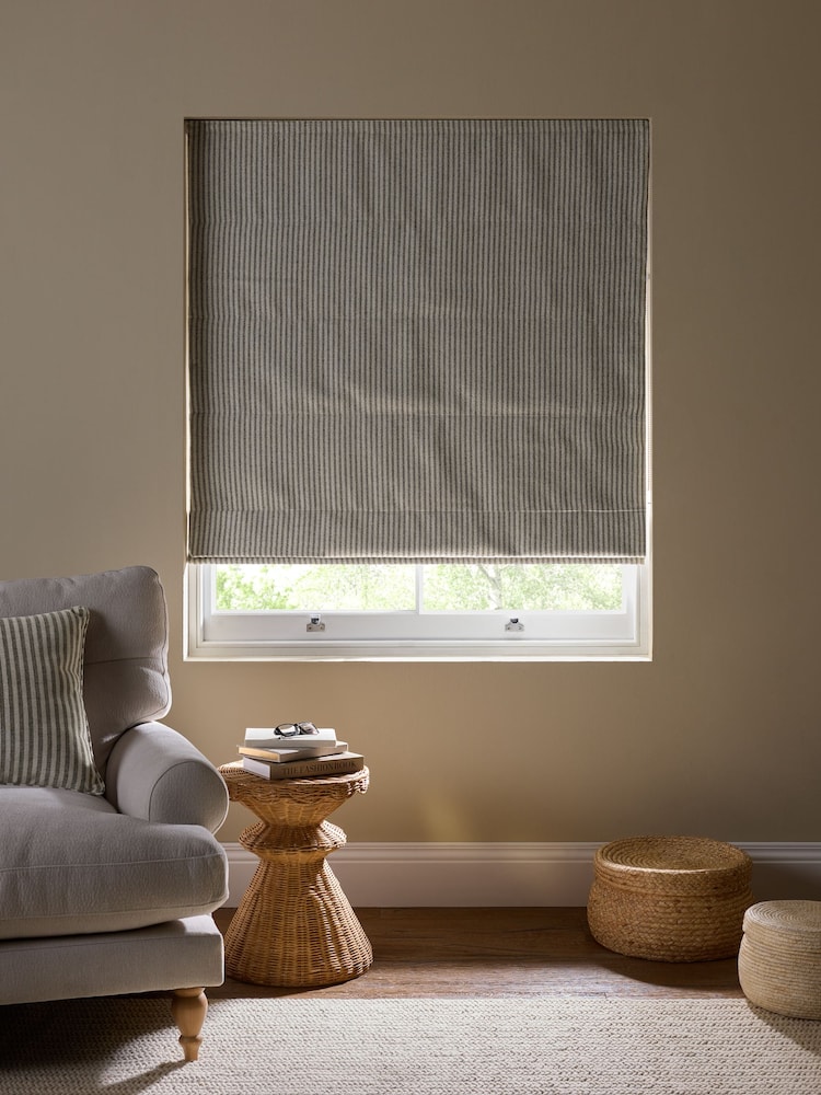 Grey Ready Made Blackout Roman Brushed Stripe Blinds - Image 2 of 7