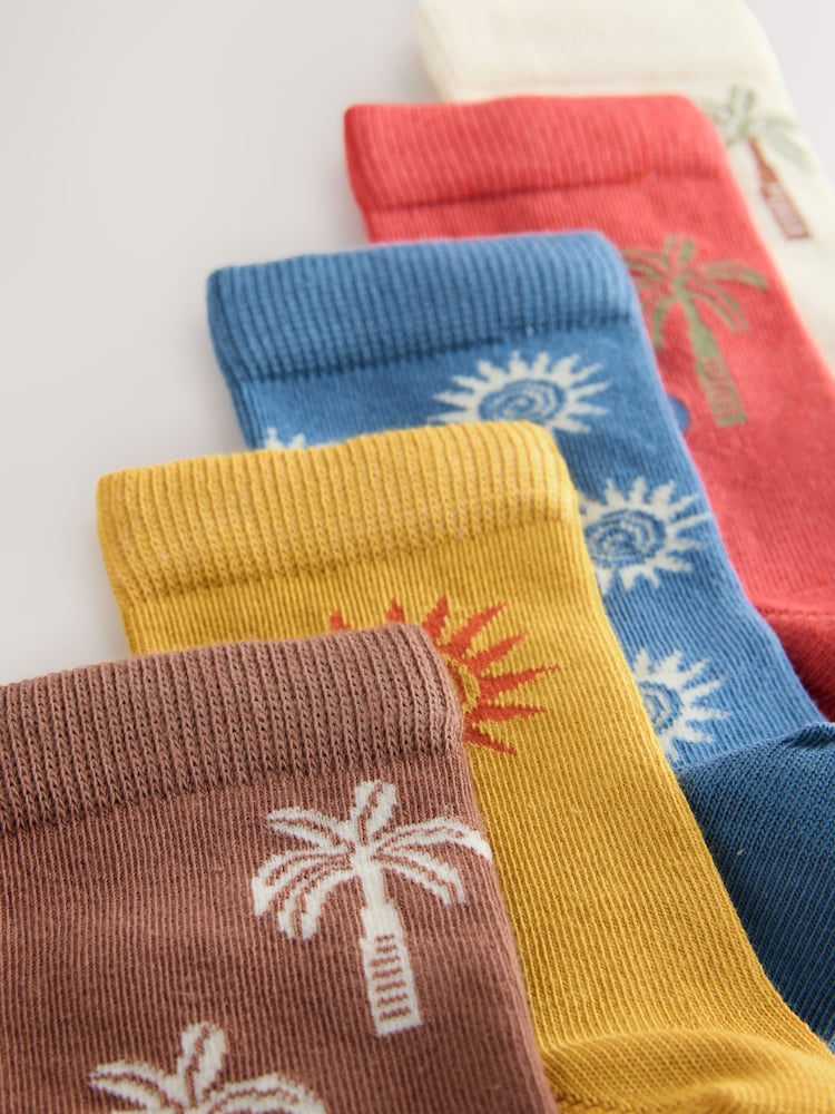 Rust/Ecru Palms Character Cotton Rich Socks 5 Pack - Image 2 of 3
