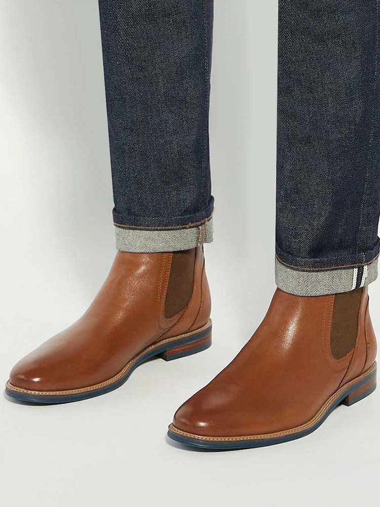 Dune London Brown Mckinley Constrast Sole Chelsea Boots - Image 1 of 6 Dune London Brown Mckinley Constrast Sole Chelsea Boots - Image 1 of 6