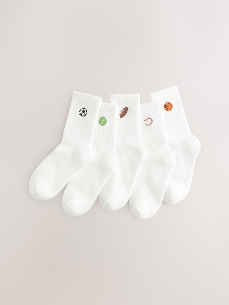 White Sports Rib Socks 5 Pack - Image 1 of 3