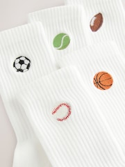 White Sports Rib Socks 5 Pack - Image 2 of 3
