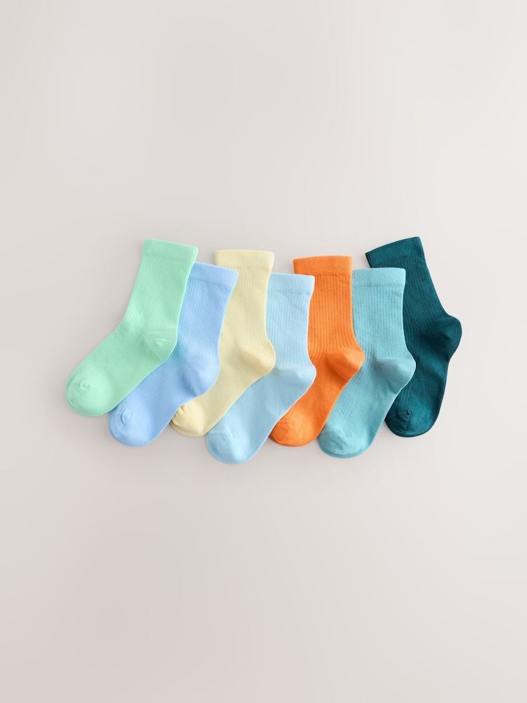 Pastel Bright Cotton Rich Fine Rib Socks 7 Pack - Image 1 of 3