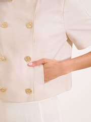 Lipsy Linen-Look Neutral Short Sleeve Double Breasted Shirt - Image 2 of 4