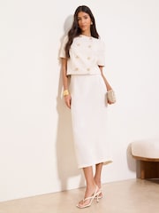 Lipsy Linen-Look Neutral Short Sleeve Double Breasted Shirt - Image 3 of 4