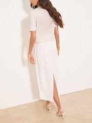 Lipsy Linen-Look Neutral Short Sleeve Double Breasted Shirt - Image 4 of 4