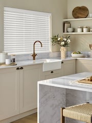White True Fine Grain Made To Measure 50mm Sunwood Fauxwood Venetian Blinds - Image 2 of 5